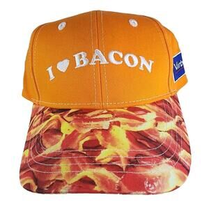I LOVE BACON Virbac Baseball Cap Trucker Hat Strapback Adjustable Orange RARE